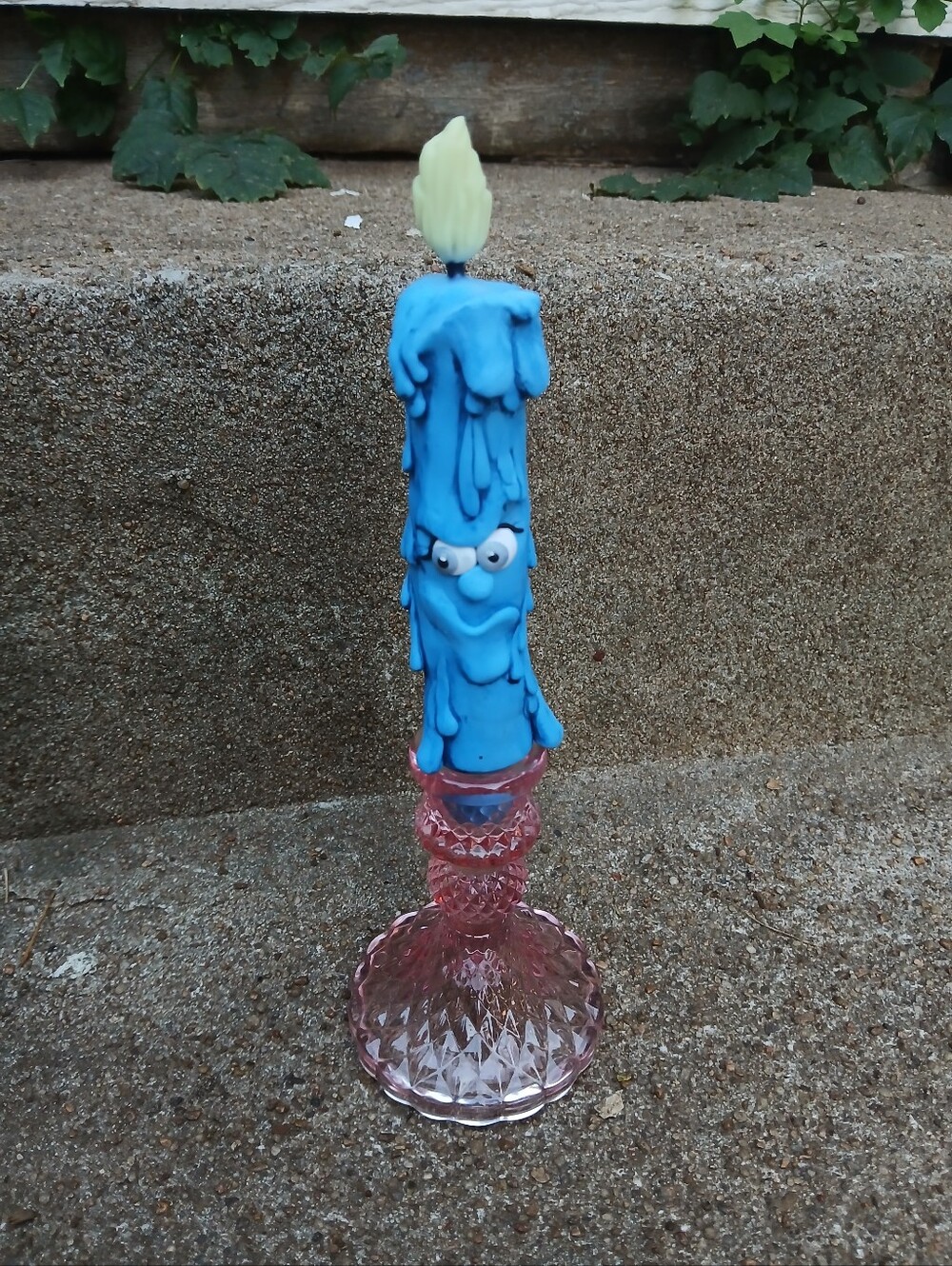 💙 Melted 🩵 Candle Face 🕯 Pink Holder 🩷💗